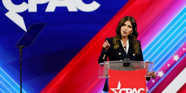 South Dakota Gov. Kristi Noem, speaks at the Conservative Political Action Conference (CPAC) Friday, Feb. 25, 2022, in Orlando, Fla. 