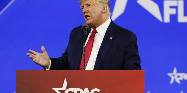 Former President Donald Trump speaks at the Conservative Political Action Conference (CPAC) Saturday, Feb. 26, 2022, in Orlando, Fla. (AP Photo/John Raoux)