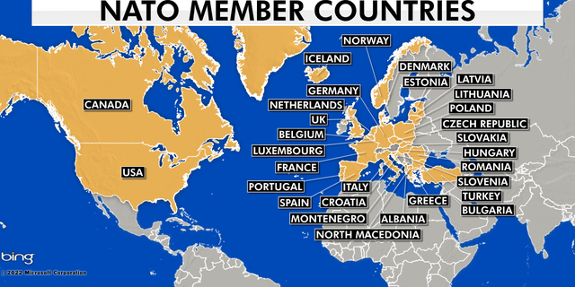 The map shows NATO member countries