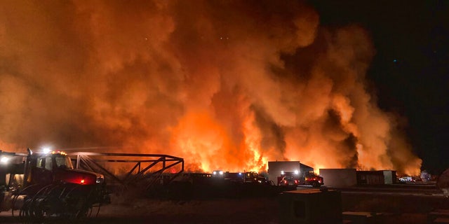 This photo provided by CAL FIRE San Bernardino Unit Public Information Office shows a wildfire near in Owens Valley, Calif. on Thursday, Feb. 17, 2022.