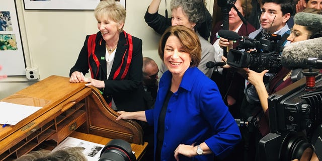 Sen. Amy Klobuchar of Minnesota files to place her name on the New Hampshire Democratic presidential primary ballot, on Nov. 6, 2019 in Concord, N.H. 