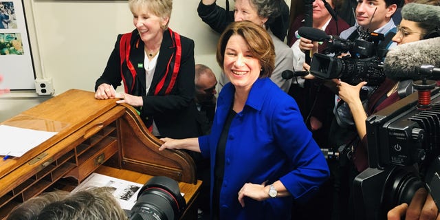 Sen. Amy Klobuchar of Minnesota files to place her name on the New Hampshire Democratic presidential primary ballot, on Nov. 6, 2019 in Concord, N.H. 