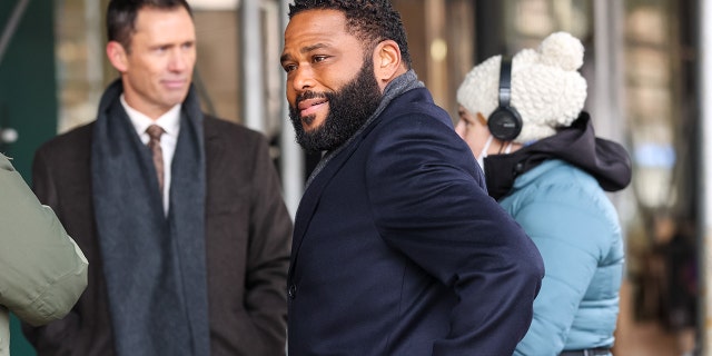 Anthony Anderson and Jeffrey Donovan are seen on the film set of the 'Law and Order' TV Series on December 09, 2021, in New York City.