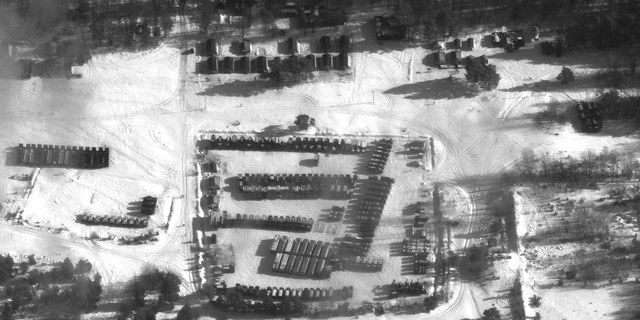 SS26 Iskander missiles are gathered in the Osipovichi training area, at Brestsky, Belarus, on Sunday.