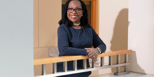 Judge Ketanji Brown Jackson, who is a U.S. Circuit Judge on the U.S. Court of Appeals for the District of Columbia Circuit, poses for a portrait, Friday, Feb., 18, 2022, at the court in Washington.