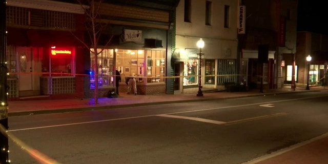 Melody Hookah Lounge, in downtown Blacksburg, Virginia, following the shooting around midnight on Saturday, Feb. 5, 2022.