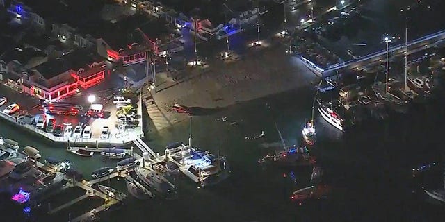 The scene in Newport Beach, California, on Saturday night after a police helicopter crash.