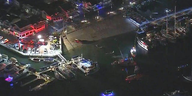 The scene in Newport Beach, California, on Saturday night after a police helicopter crash.