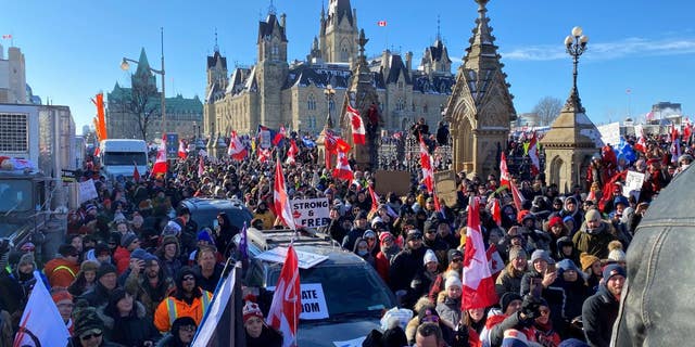 Protesters in a show of support for the truckers.