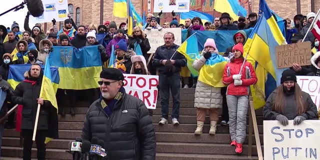 A rally was held at Saints Volodymyr and Olha Ukrainian Catholic Church in Chicago on Thursday afternoon.
