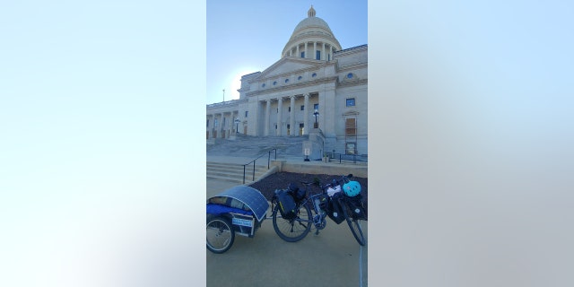 This is one of many images that Bob Burns shared with Fox News Digital when he arrived in Little Rock by bike on Monday afternoon.  Only a few days after traveling from Oklahoma to the state on Friday, February 11th.