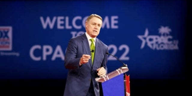 Georgia GOP gubernatorial candidate and former Sen. David Perdue speaks at the Conservative Political Action Conference in Orlando, Fla., Feb. 27, 2022.