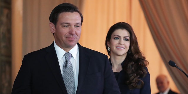 Miami, Florida-January 9: Newly sworn Governor Ron DeSantis arrives at an event at Freedom Tower with his wife Casey DeSantis 