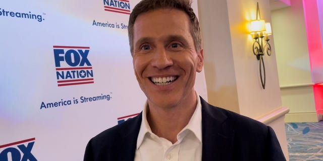 GOP Senate candidate and former Missouri Gov. Eric Greitens speaks with Fox News at the Conservative Political Action Committee (CPAC) in Orlando, Florida on Feb. 24, 2022