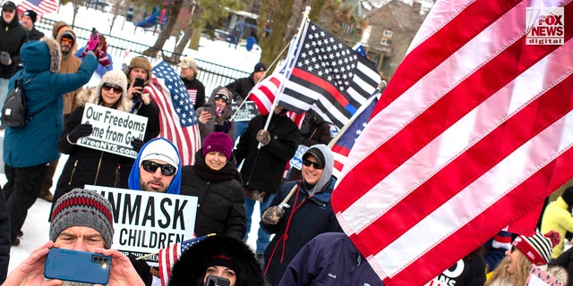 Protesters gather at the Buffalo Peace Bridge near the U.S. and Canada border.