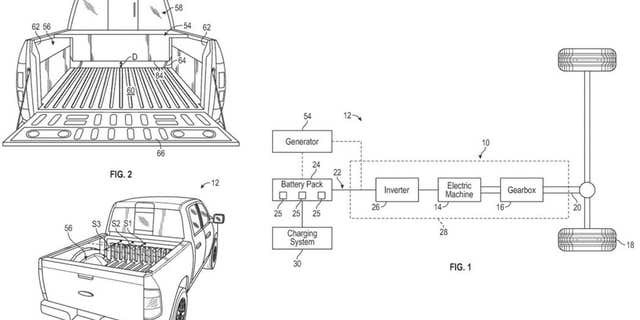 Ford has patented a self-contained generator that slides into the bed of an electric pickup.