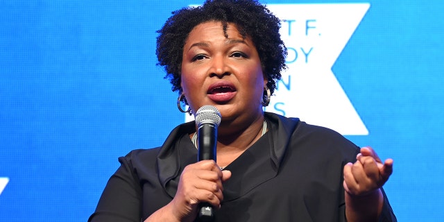 Stacey Abrams speaks during the Robert F. Kennedy Human Rights Ripple of Hope Award Gala on Dec. 9, 2021, in New York City.