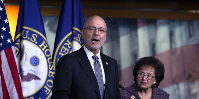 Reps. Ted Deutch, D-Fla., speaks while Nita Lowey, D-N.Y., listens during a news conference at the Capitol in Washington D.C., Jan. 28, 2020.