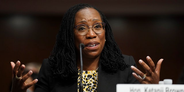 WASHINGTON, DC - APRIL 28: Ketanji Brown Jackson, nominated to be a U.S. Circuit Judge for the District of Columbia Circuit, testifies before a Senate Judiciary Committee hearing on pending judicial nominations on Capitol Hill, April 28, 2021 in Washington , DC.  The committee holds the hearing on pending judicial nominations.
