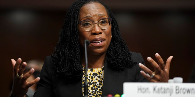 WASHINGTON, DC - APRIL 28: Ketanji Brown Jackson, nominated to be a U.S. Circuit Judge for the District of Columbia Circuit, testifies before a Senate Judiciary Committee hearing on pending judicial nominations on Capitol Hill, April 28, 2021 in Washington, DC. The committee is holding the hearing on pending judicial nominations.