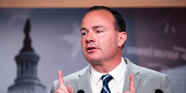 Sen. Mike Lee, R-Utah,  speaks during a news conference in the Capitol on Tuesday, July 20, 2021.