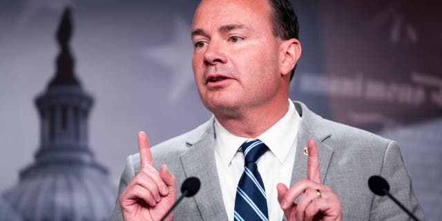 Sen. Mike Lee, R-Utah, speaks during a news conference in the Capitol on Tuesday, July 20, 2021.