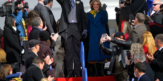 FILE: Glenn Youngkin and his wife Suzanne arrive to be sworn in as Virginias 74th governor  on the front steps of the Virginia State Capitol on January 15, 2022 in Richmond, VA . 