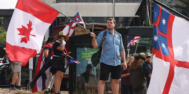Protester demonstrates against COVID restrictions