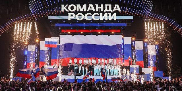 A ceremony to honor Russian athletes who competed as Team ROC at the Beijing 2022 Olympics, is held at VTB Arena. Team ROC won 32 medals at the Winter Olympic Games and ranks ninth in the medal standings. 