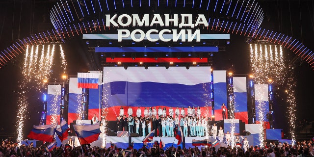 A ceremony to honor Russian athletes who competed as Team ROC at the Beijing 2022 Olympics, is held at VTB Arena. Team ROC won 32 medals at the Winter Olympic Games and ranks ninth in the medal standings.