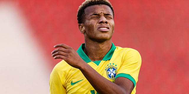 David Neres reacts during the match between Brazil U23 and Korea Republic at Al Salam Stadium on Nov. 14, 2020 in Cairo, Egypt.