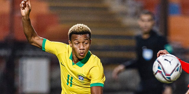 David Neres passes the ball during the match between Egypt U23 and Brazil U23 at Cairo International Stadium on Nov. 17, 2020 in Cairo, Egypt. 