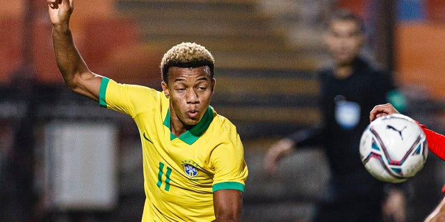 David Neres passes the ball during the match between Egypt U23 and Brazil U23 at Cairo International Stadium on Nov. 17, 2020 in Cairo, Egypt.