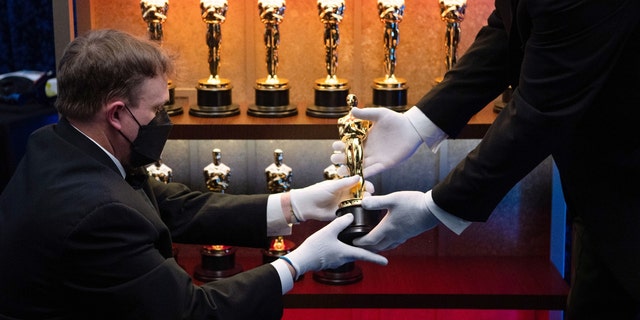 A view of the Oscar® statuettes backstage before the live ABC Telecast of The 93rd Oscars® at Union Station in Los Angeles, Calif., April 25, 2021.