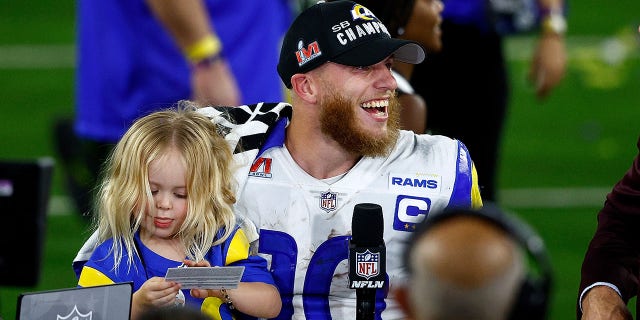 Cooper Kupp № 10 of the Los Angeles Rams celebrates after the LVI Super Cup at SoFi Stadium on February 13, 2022 in Inglewood, CA.