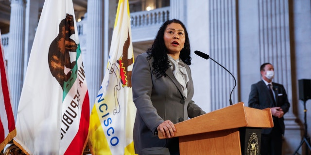 San Francisco Mayor London Breed speaks at a press conference Wednesday, Feb. 16, 2022, in San Francisco about the next steps she will be taking to replace three recalled school board members.