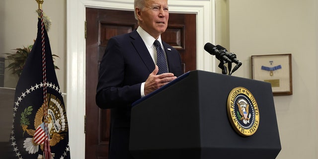 President Biden speaks to update the situation of the Ukraine-Russia border crisis during an event in the Roosevelt Room of the White House on Feb. 18, 2022 in Washington, D.C. 