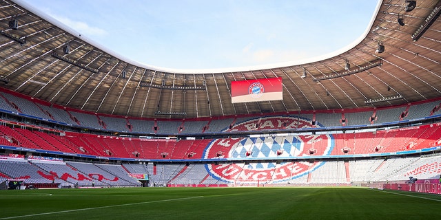 Inside the Allianz Arena before the Bundesliga match between FC Bayern München and SpVgg Greuther Fürth at Allianz Arena on February 20, 2022 in Munich, Germany. 