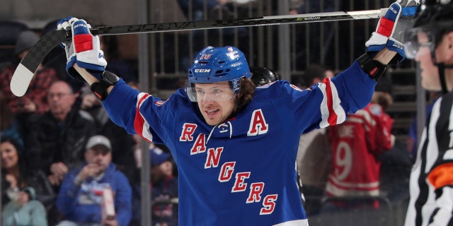 Artemi Panarin of the New York Rangers skates against the Detroit Red Wings at Madison Square Garden on Feb. 17, 2022, in New York City.