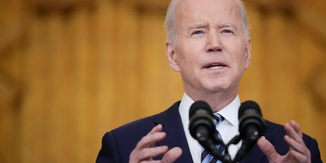 Biden slams Russia as invasion exposes Putin's litany of lies 2 President Biden delivers a speech on Russia "unprovoked and unjustified" military invasion of neighboring Ukraine in the East Room of the White House on February 24, 2022 in Washington, DC.