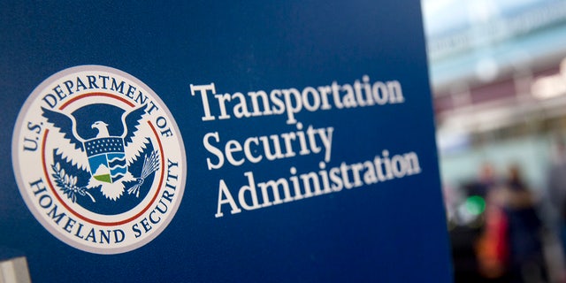A Transportation Security Administration sign at Ronald Reagan National Airport in Washington, DC, February 25, 2015.