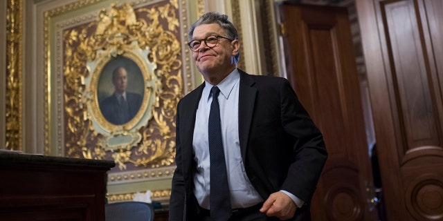 UNITED STATES - DECEMBER 12: Sen. Al Franken, D-Minn., leaves the Democratic Senate Policy luncheon in the Capitol on December 12, 2017. (Photo By Tom Williams/CQ Roll Call)