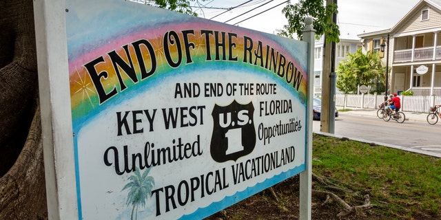 Florida, Key West, Whitehead Street, U.S. Route 1, south end, sign, (Photo by: Jeffrey Greenberg/Universal Images Group via Getty Images)