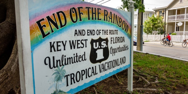 Florida, Key West, Whitehead Street, U.S. Route 1, south end, sign, (Photo by: Jeffrey Greenberg/Universal Images Group via Getty Images)