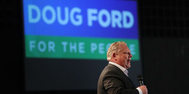 Doug Ford skips the Provincial Leaders debate hosted by the Black Community to campaign in Northern Ontario including this a rally attended by approximately 300 people at Cambrian College in Sudbury, on April 11, 2018.