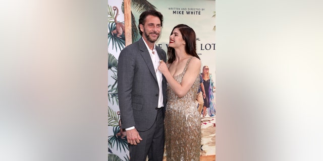 Andrew Form and Alexandra Daddario attend the Los Angeles premiere of the new HBO Limited Series ‘The White Lotus’ at Bel-Air Bay Club on July 07, 2021, in Pacific Palisades, California.