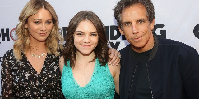 Christine Taylor, Ella Stiller and Ben Stiller pose at the opening night of the musical based on the film "Groundhog Day" on Broadway at The August Wilson Theatre on April 17, 2017, in New York City.