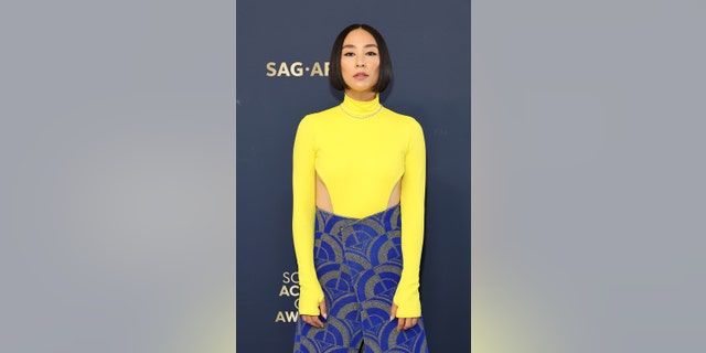 Greta Lee attends the 28th Annual Screen Actors Guild Awards at Barker Hangar on February 27, 2022, in Santa Monica, California.