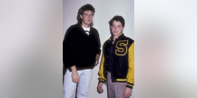 Director John Hughes and actor Matthew Broderick on Nov. 16, 1985, at Spago Restaurant in West Hollywood, California.