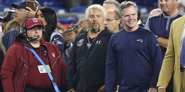 Guy Fieri looks on before the game between the Indianapolis Colts and the New England Patriots Gillette Stadium on Oct. 4, 2018 in Foxborough, Massachusetts.